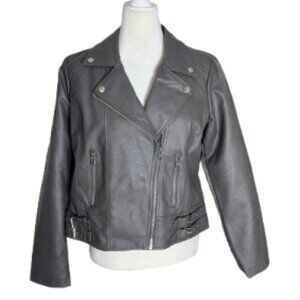 NWT Selby Collection Charcoal Faux Leather / Fur Short Waisted Jacket Size PL